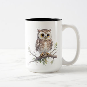 Whimsical Owl Perched in a Tree Two-Tone Coffee Mug