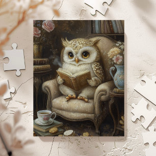 Whimsical Owl Reading Art Print Jigsaw Puzzle