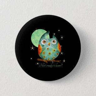 Whimsical Owl Watercolor Style Name School On Back 6 Cm Round Badge