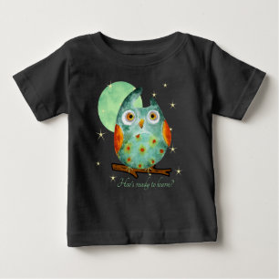 Whimsical Owl Watercolor Style Name School on Back Baby T-Shirt