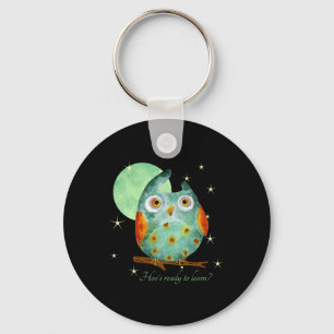 Whimsical Owl Watercolor Style Name School On Back Key Ring