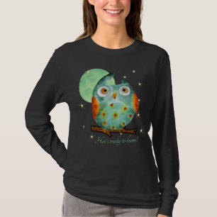 Whimsical Owl Watercolor Style Name School on Back T-Shirt