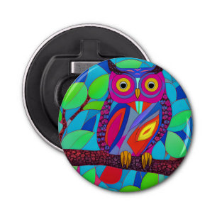 Whimsical Owl with Colourful Feathers Bottle Opener