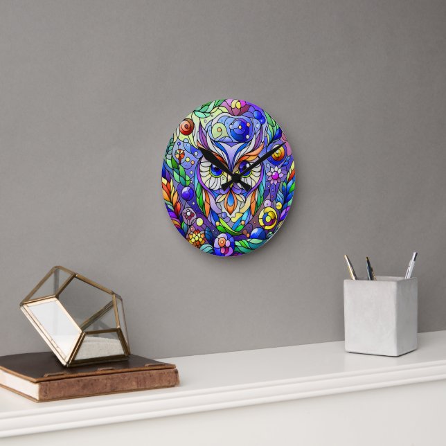 Whimsical Owl With Sapphire Eyes Round Clock (Office)