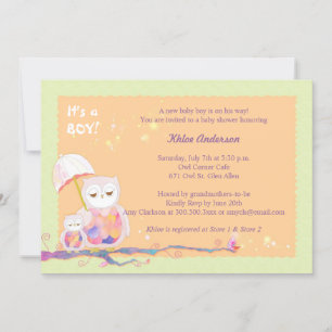 Whimsical Owls Baby Boy Shower Invitation