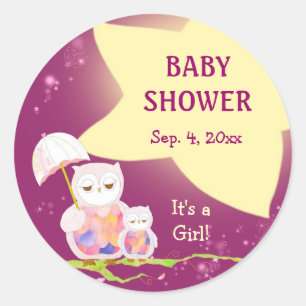 Whimsical Owls Baby Shower Favour Classic Round Sticker