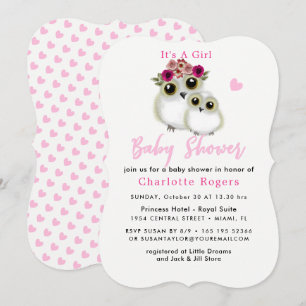 Whimsical Owls Cute Baby Shower Pink Invitation