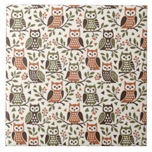 Whimsical Owls in Branches - Cosy Pattern - Illust Tile