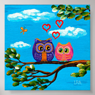 Whimsical Owls in Love Art Creationarts Poster
