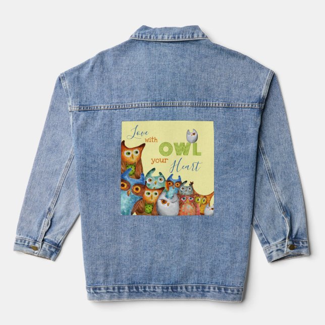 Whimsical Owls - Love With OWL Your HEART Denim Jacket (Back)