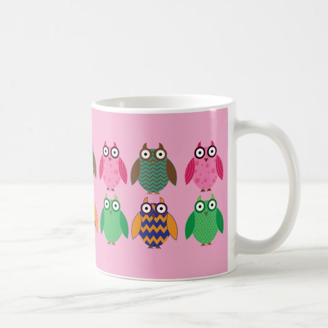 Whimsical Owls on Pink Coffee Cup (Right)