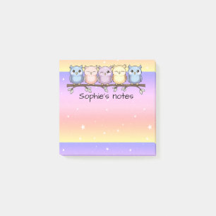 Whimsical Owls Under a Starlit Sky Personalised Post-it Notes