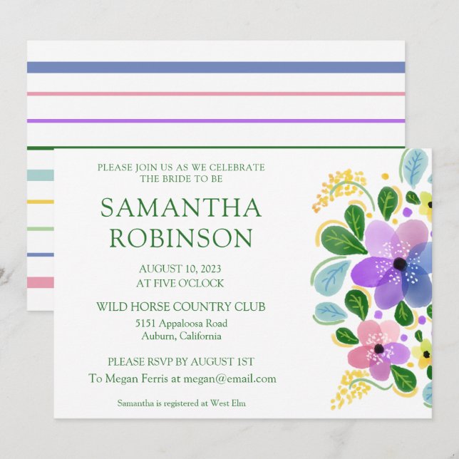 Whimsical Painted Floral Bridal Shower Invitation (Front/Back)