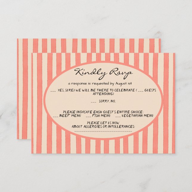 Whimsical Painted Pinstripes Wedding RSVP Card (Front/Back)