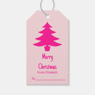 Whimsical Pale Pink and Deep Pink Christmas Tree Gift Tags