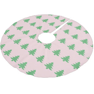 Whimsical Pale Pink and Green Christmas Trees Brushed Polyester Tree Skirt