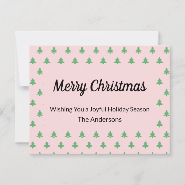 Whimsical Pale Pink and Green Christmas Trees Holiday Card (Front)
