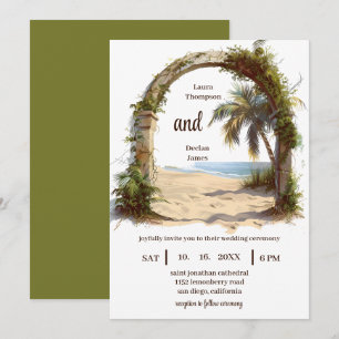 Whimsical Palm Tree Tropical Boho Beach Wedding Invitation