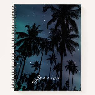 Whimsical Palm Trees Starry Night Sky Personalised Notebook