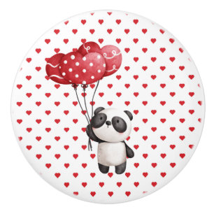 Whimsical Panda Bear With Balloons And Hearts C Ceramic Knob