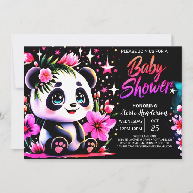 Whimsical Panda Enchantment Girl Baby Shower Invitation (Front)