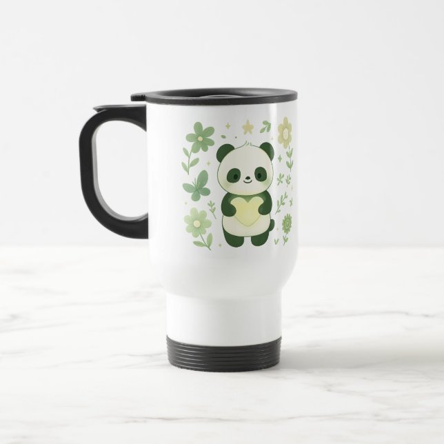 Whimsical Panda Heart Travel Mug (Left)