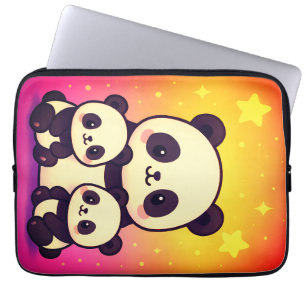 Whimsical Panda Trio in Gradient Dreamscape Laptop Sleeve
