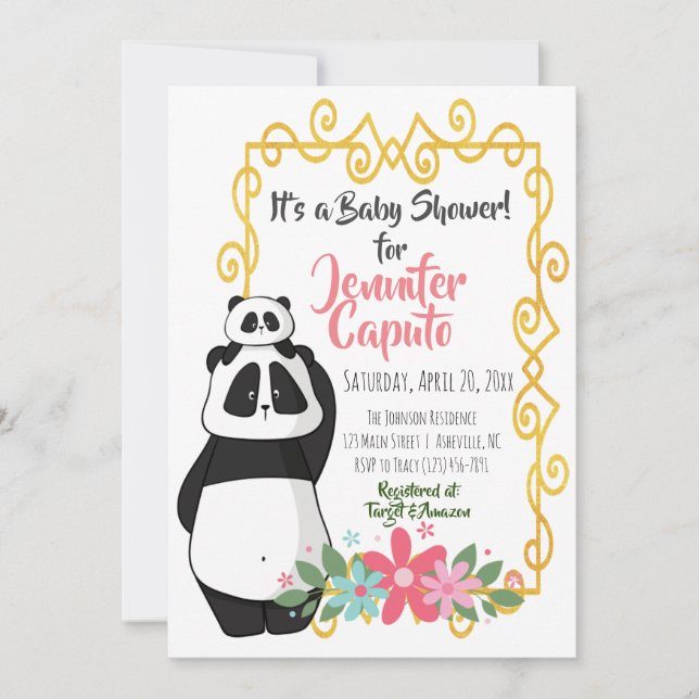 Whimsical Pandas Baby Shower Invitation (Front)