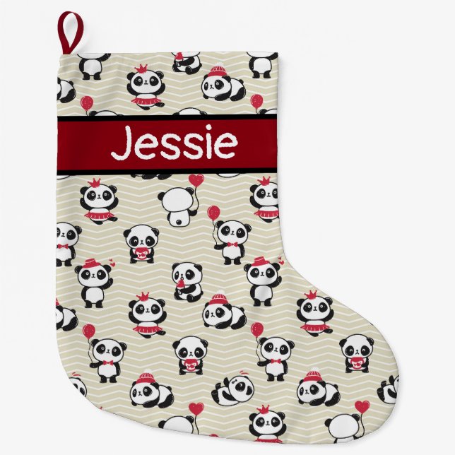 Whimsical Pandas Customisable Large Christmas Stocking (Front)