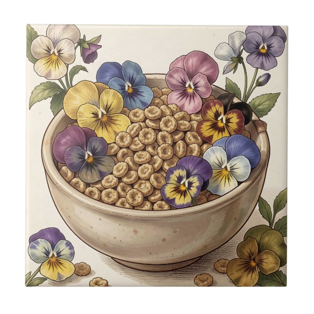 Whimsical Pansy Flower Cereal Bowl Tile (Front)