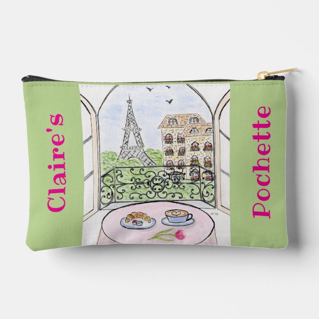 Whimsical Paris and Eiffel Tower Accessory Zipper Pouch (Back)