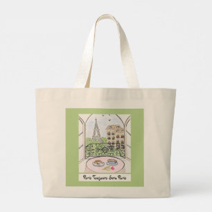 Whimsical Paris and Eiffel Tower ALWAYS PARIS Large Tote Bag