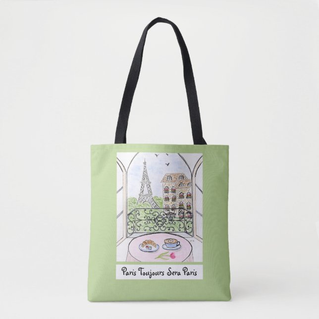 Whimsical Paris and Eiffel Tower ALWAYS PARIS Tote Bag (Front)