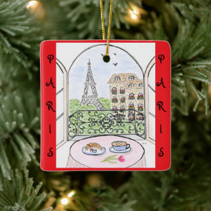 Whimsical Paris and Eiffel Tower French Ceramic Ornament