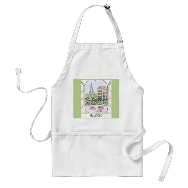 Whimsical Paris and Eiffel Tower French Chef Standard Apron (Front)