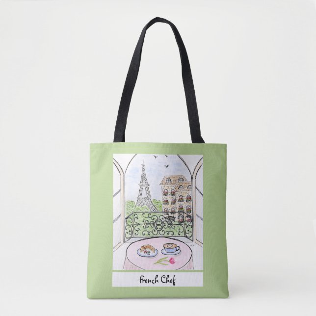 Whimsical Paris and Eiffel Tower French Chef Tote Bag (Front)