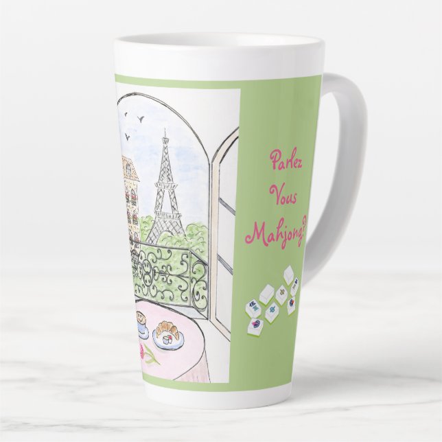 Whimsical Paris and Eiffel Tower MAHJONG Latte Mug (Right Angle)