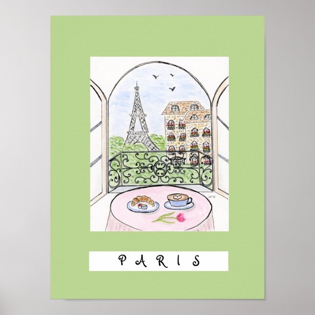 Whimsical Paris and Eiffel Tower "PARIS" Poster (Front)
