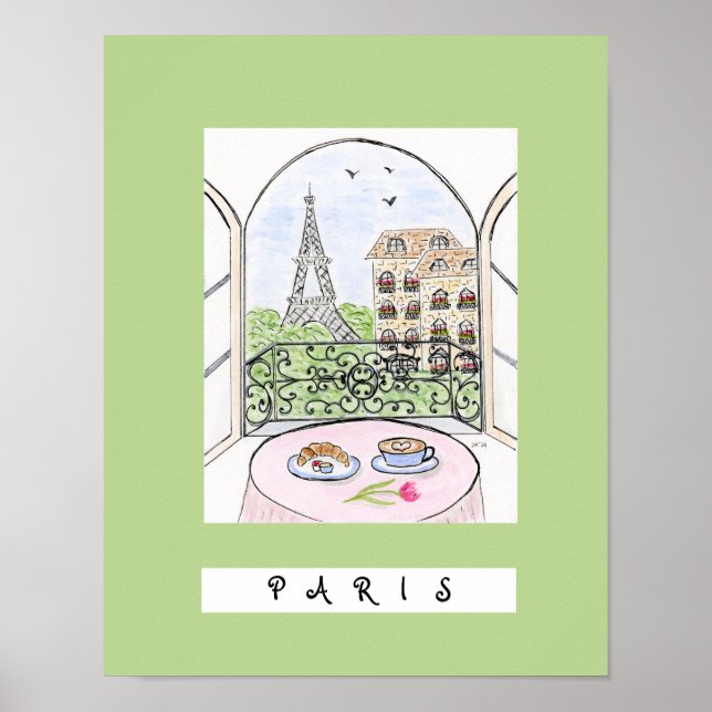 Whimsical Paris and Eiffel Tower "PARIS" Poster (Front)