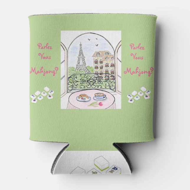 Whimsical Paris and Eiffel Tower Parley MAHJONG Can Cooler (Front)