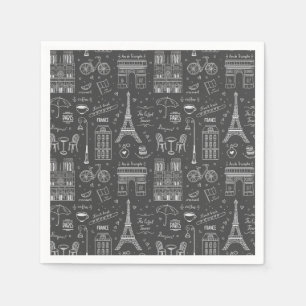 Whimsical Paris Doodles Pattern Napkin