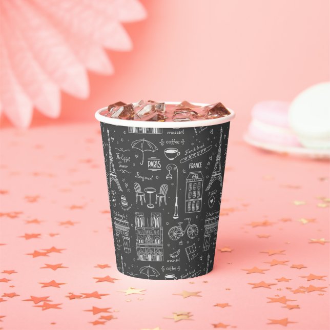 Whimsical Paris Doodles Pattern  Paper Cups (Insitu)