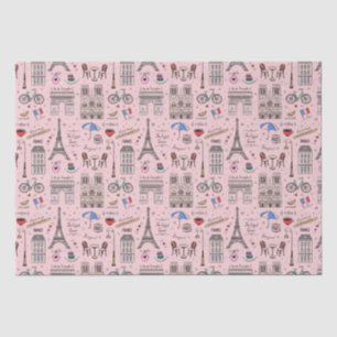 Whimsical Paris Doodles Pink  Tissue Paper