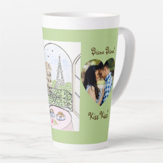 Whimsical Paris Eiffel Tower Bisou Kiss PHOTO Latte Mug
