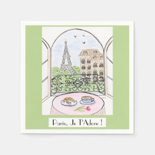 Whimsical Paris Eiffel Tower I Adore You! Napkin