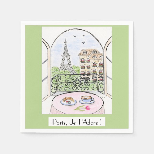 Whimsical Paris Eiffel Tower I Adore You! Napkin (Front)