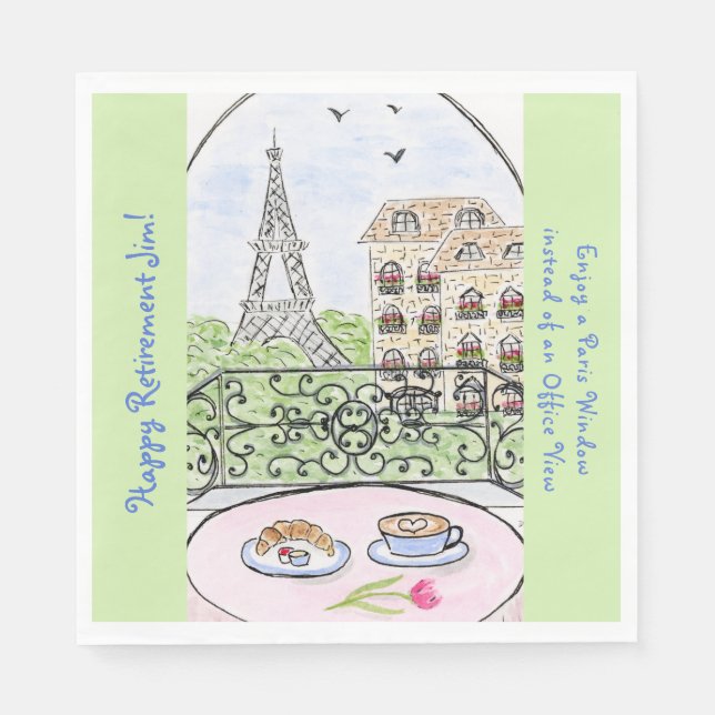 Whimsical Paris Eiffel Tower RETIREMENT Name Napkin (Front)