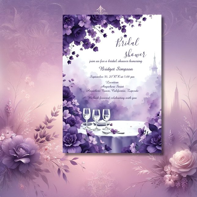 Whimsical paris & Purple Floral bridal shower Invitation (Creator Uploaded)