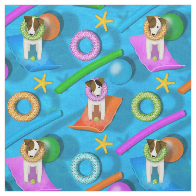 whimsical Parson Jack Russell Terrier pool party Fabric (Swatch)