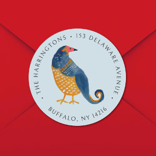 Whimsical Partridge Colourful Return Address Classic Round Sticker